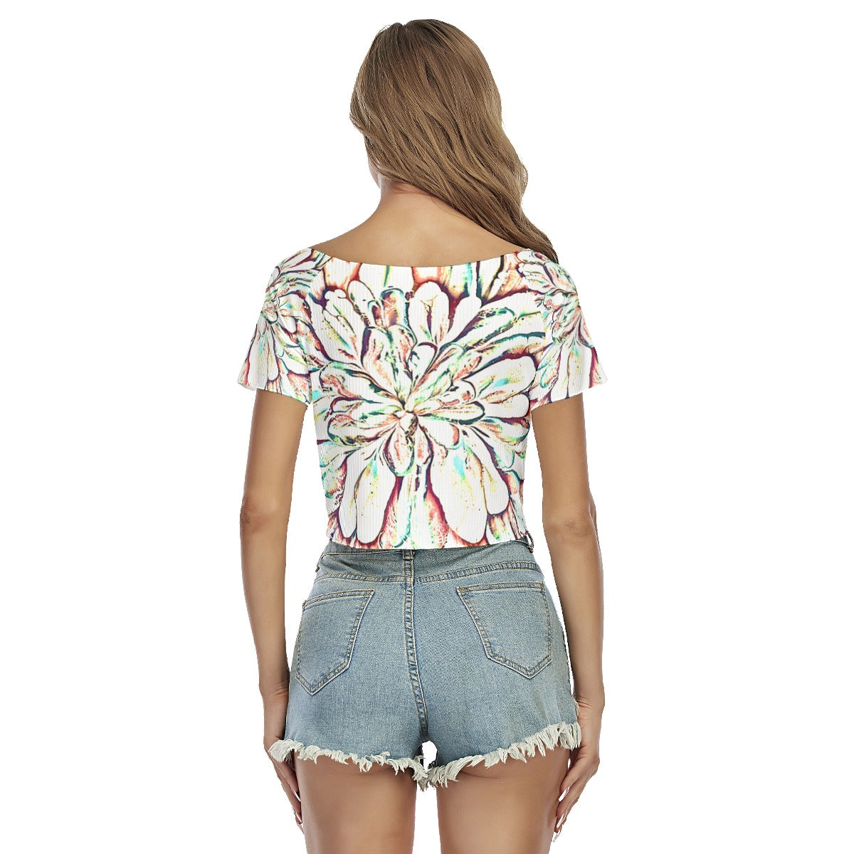 Psycho Print Drawstring Front  Crop Tee