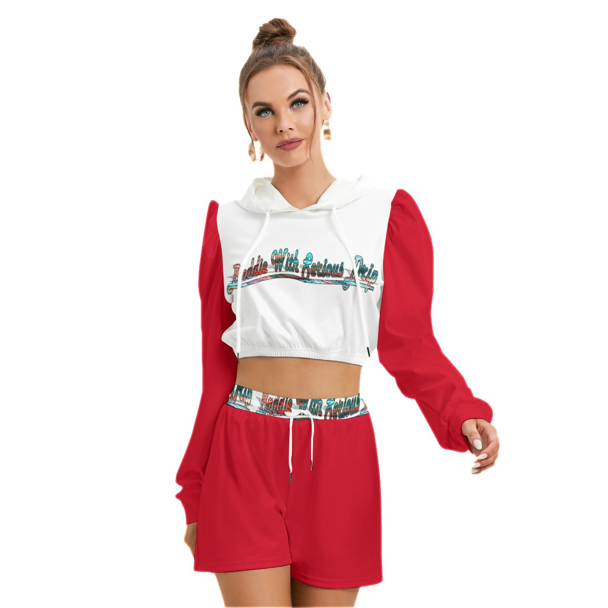 Graphic "Baddie"  Mirco Fleece Hoodie And Shorts Set