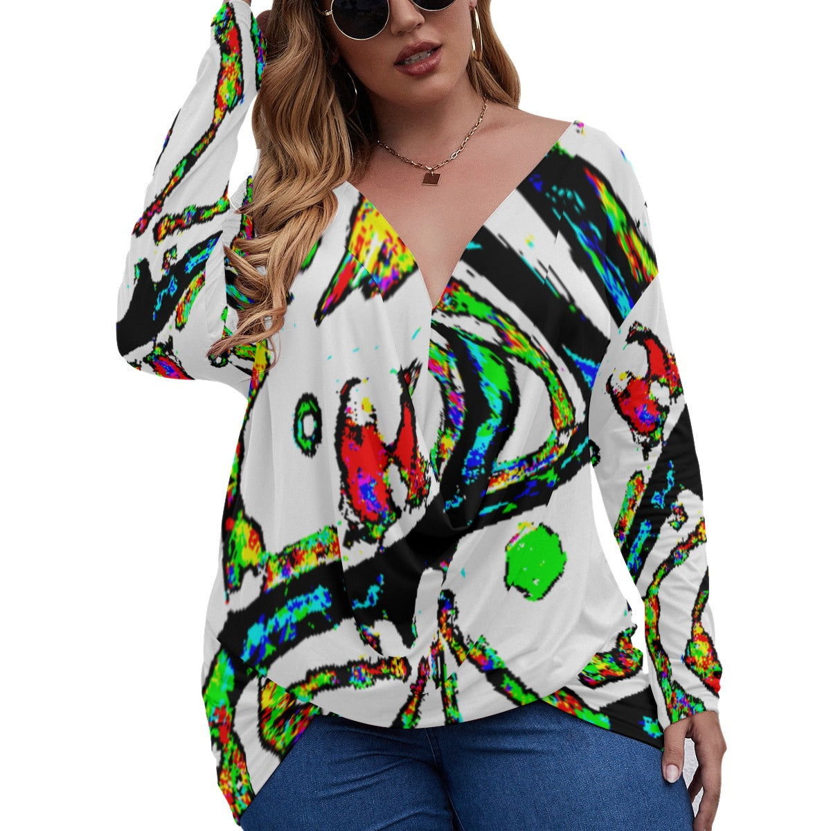 Painted Money V-neck Plus Size Draped Longline T-shirt