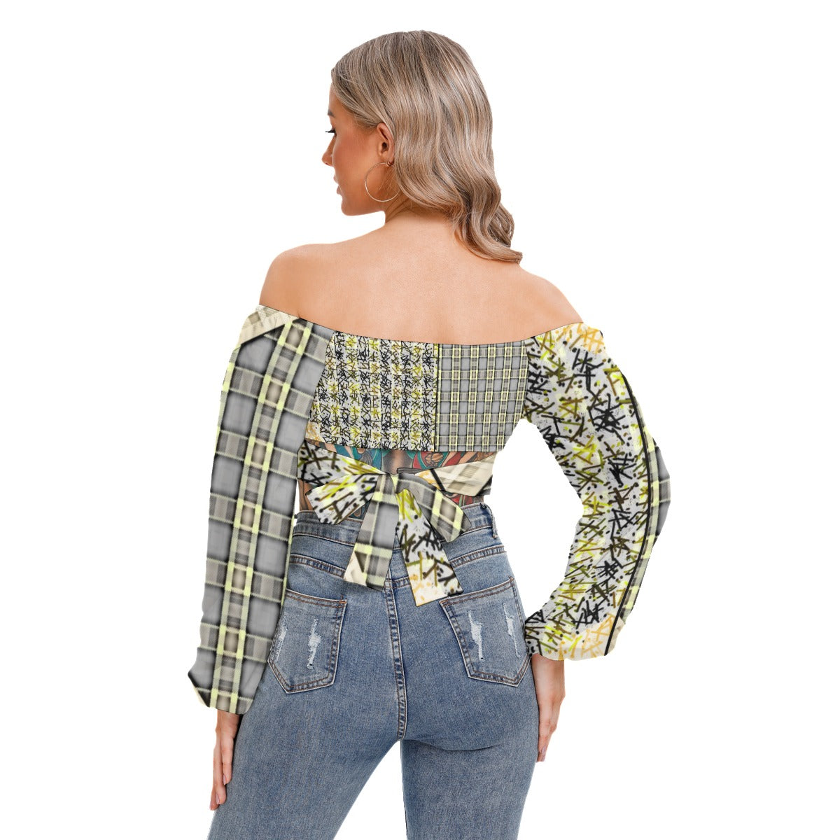 Patchwork Cropped Tube Top With Long Sleeve