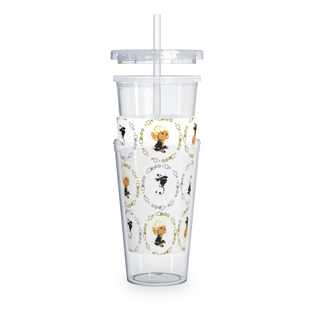 Logo Patterned Plastic Tumbler with Straw