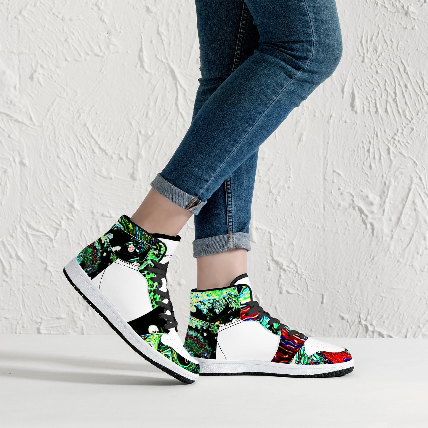 D16 High-Top Synthetic Leather Sneakers - Green Marble