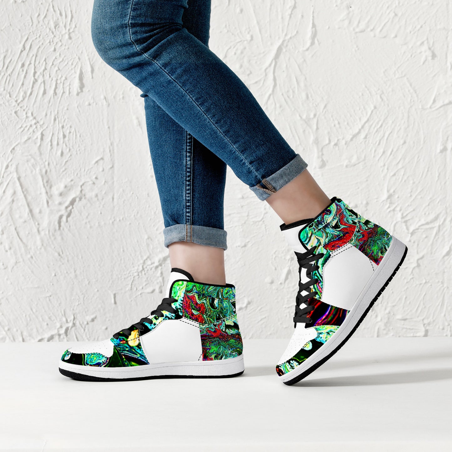 D16 High-Top Synthetic Leather Sneakers - Green Marble