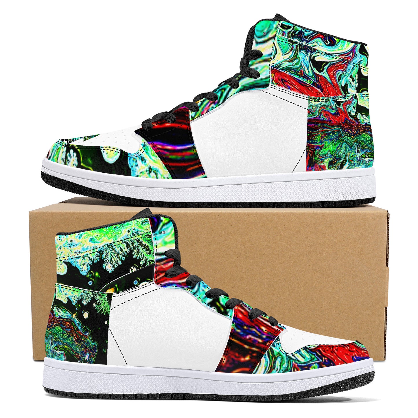 CDEJ Green Marble High-Top Synthetic Leather Sneakers