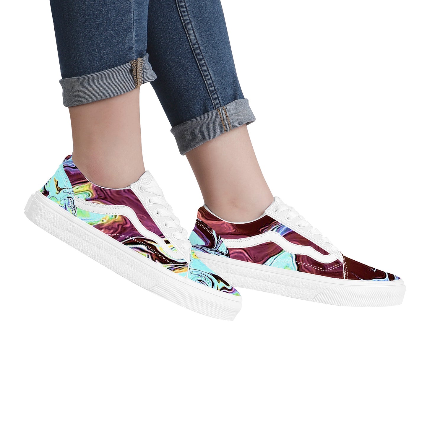 Turquoise Marble Low Top Flat Sneaker