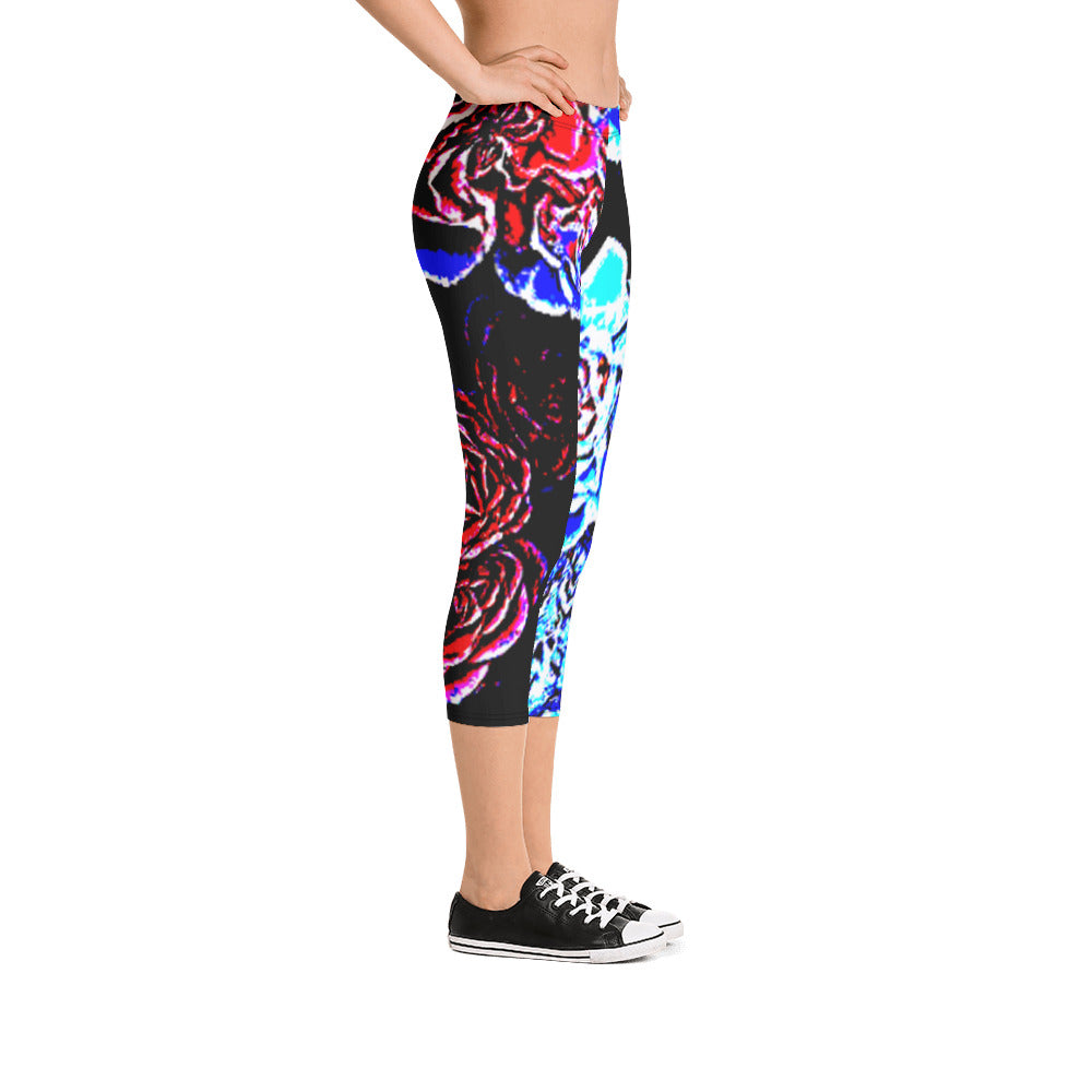 Dark Floral Capri Leggings