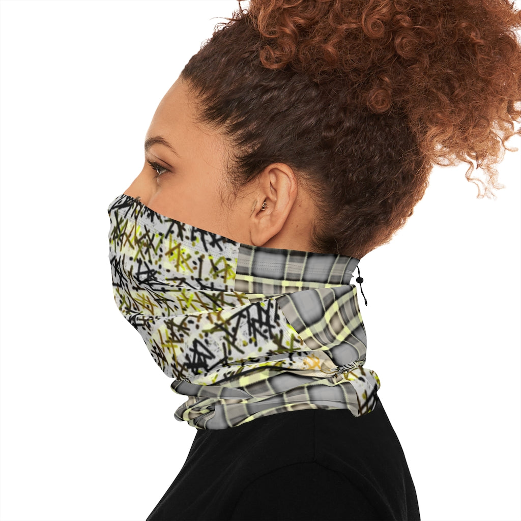 Patchwork Winter Neck Gaiter With Drawstring