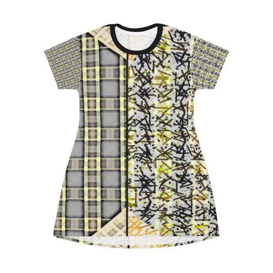 Patchwork Plad All Over Print T-Shirt Dress