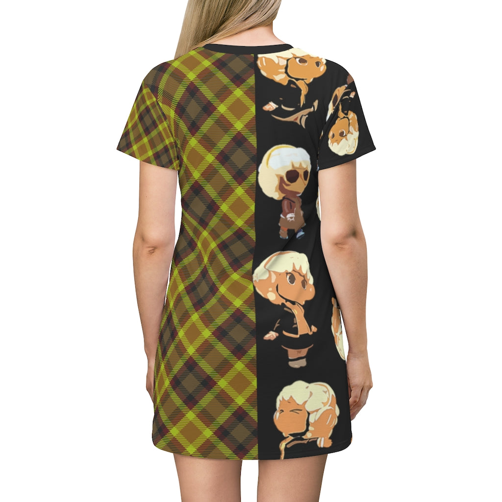 Branded Plad All Over Print T-Shirt Dress