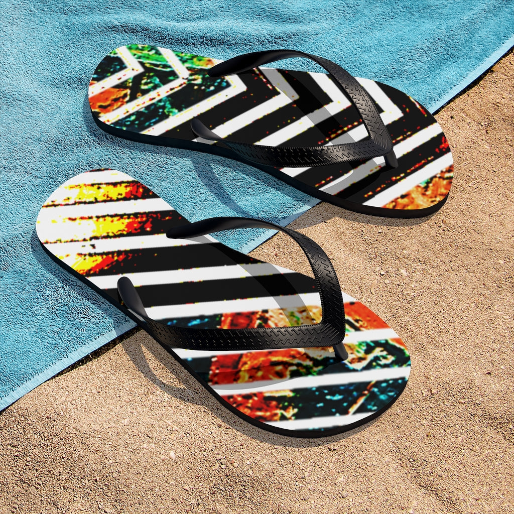 Cracked Special Stripped Unisex Flip-Flops