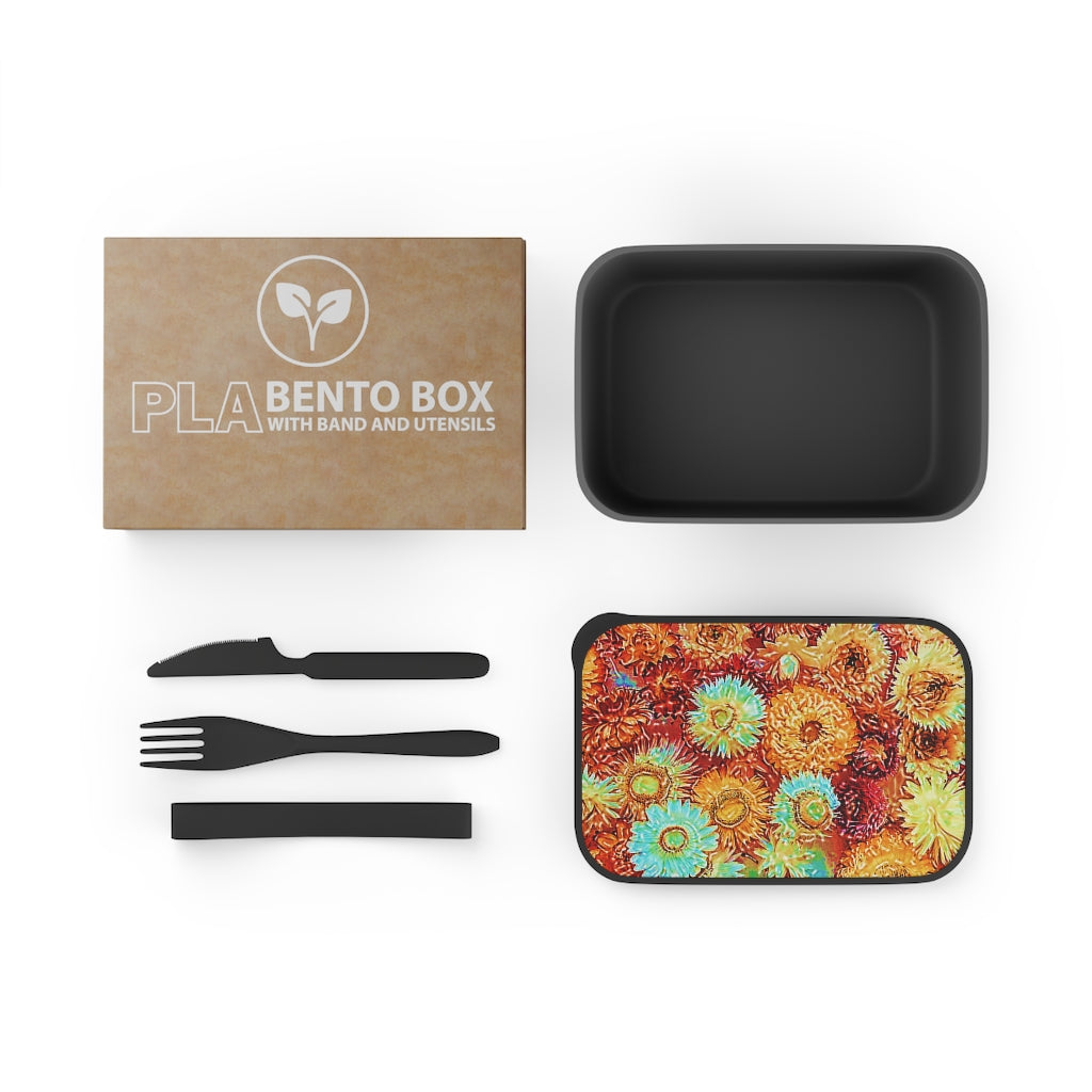 Floral PLA Bento Box with Band and Utensils