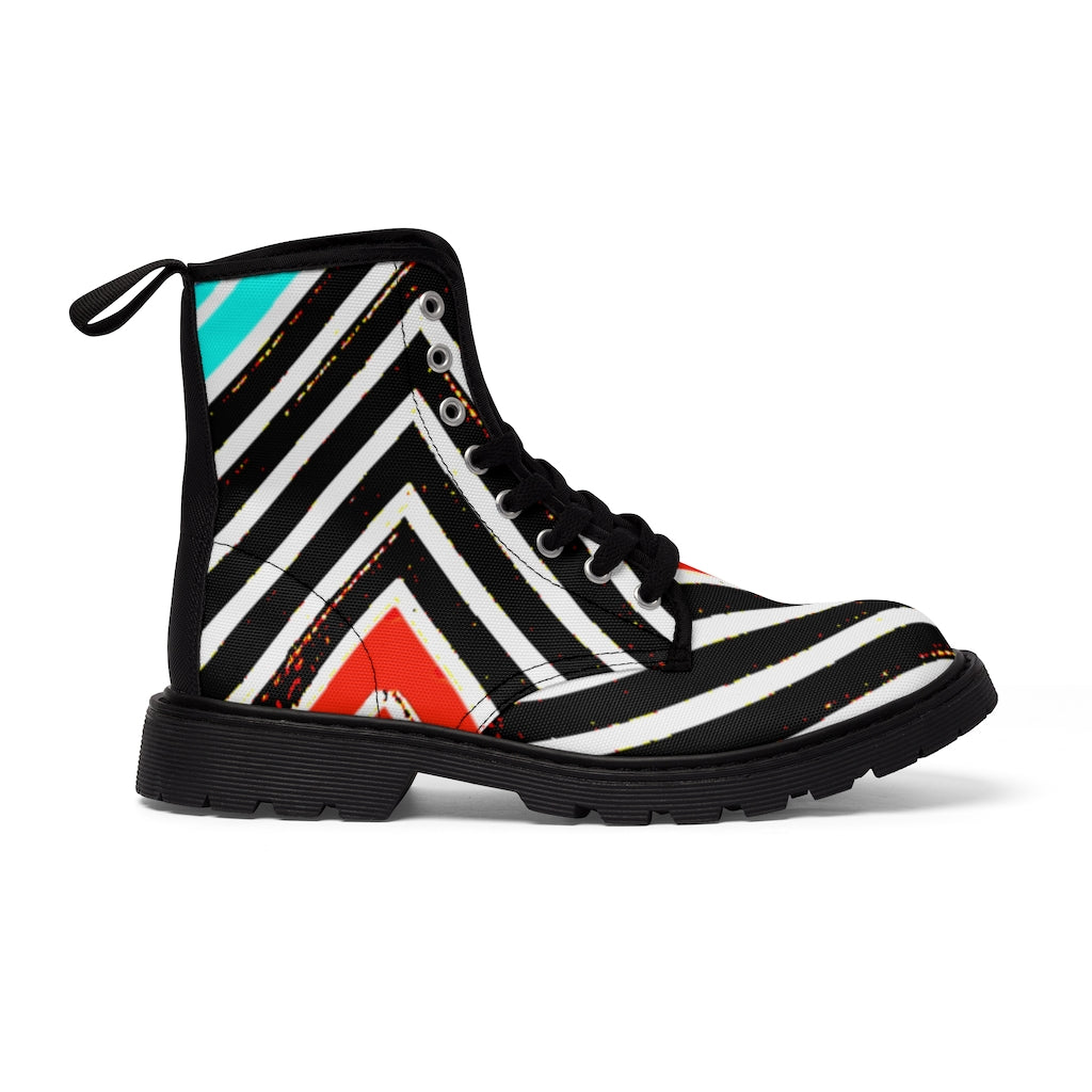 Multi-Stripped Branded Women's Canvas Boots