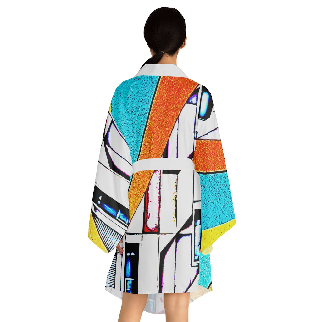 Abstract Long Sleeve Kimono Robe