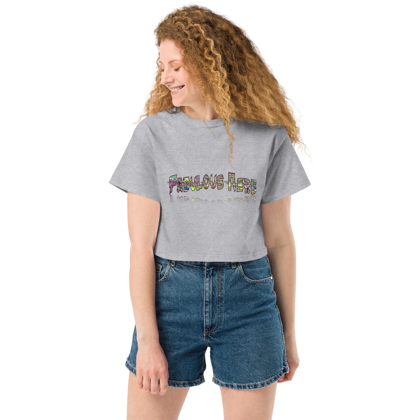 Graphic "Fabulous Nerd" Champion crop top