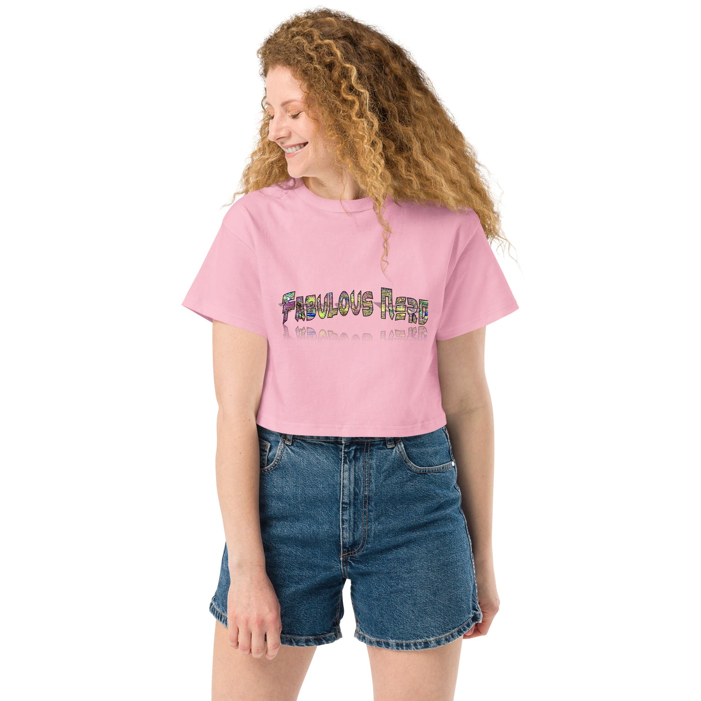 Graphic "Fabulous Nerd" Champion crop top