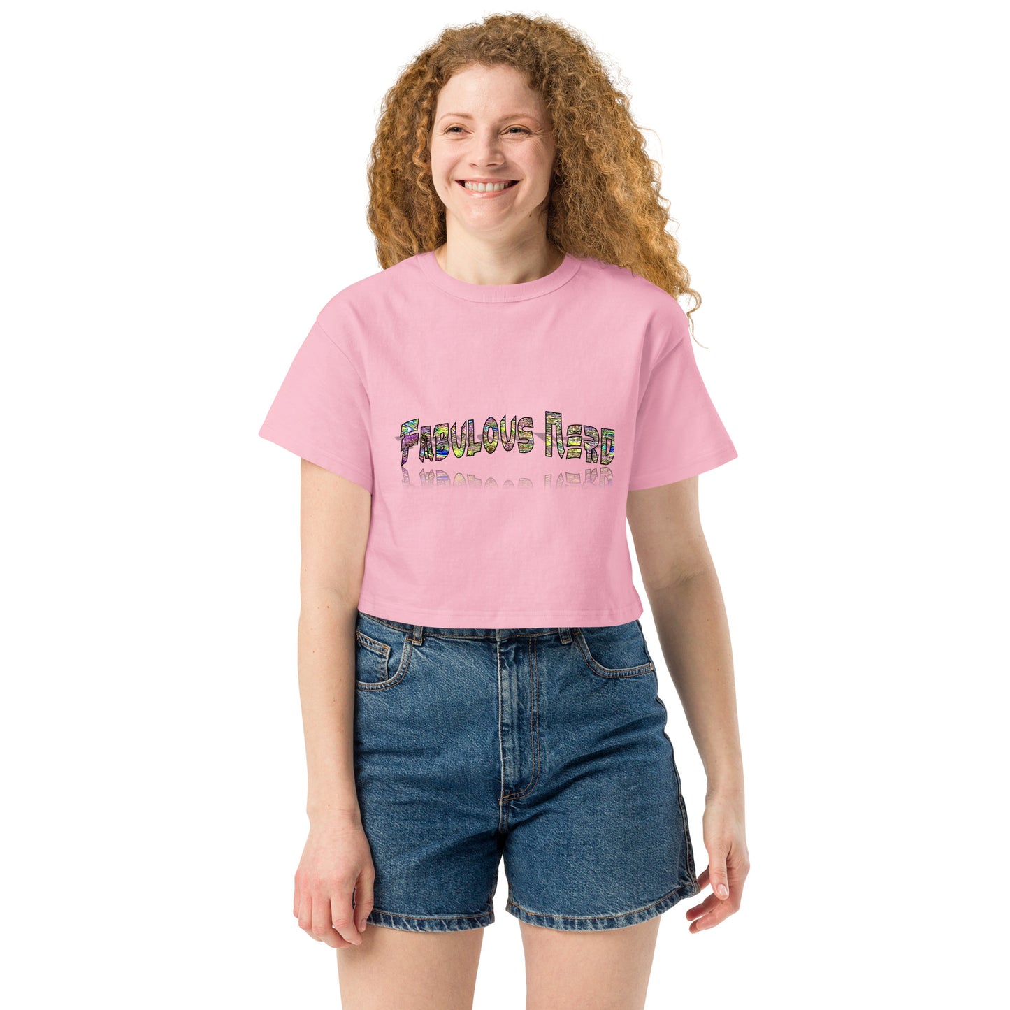 Graphic "Fabulous Nerd" Champion crop top