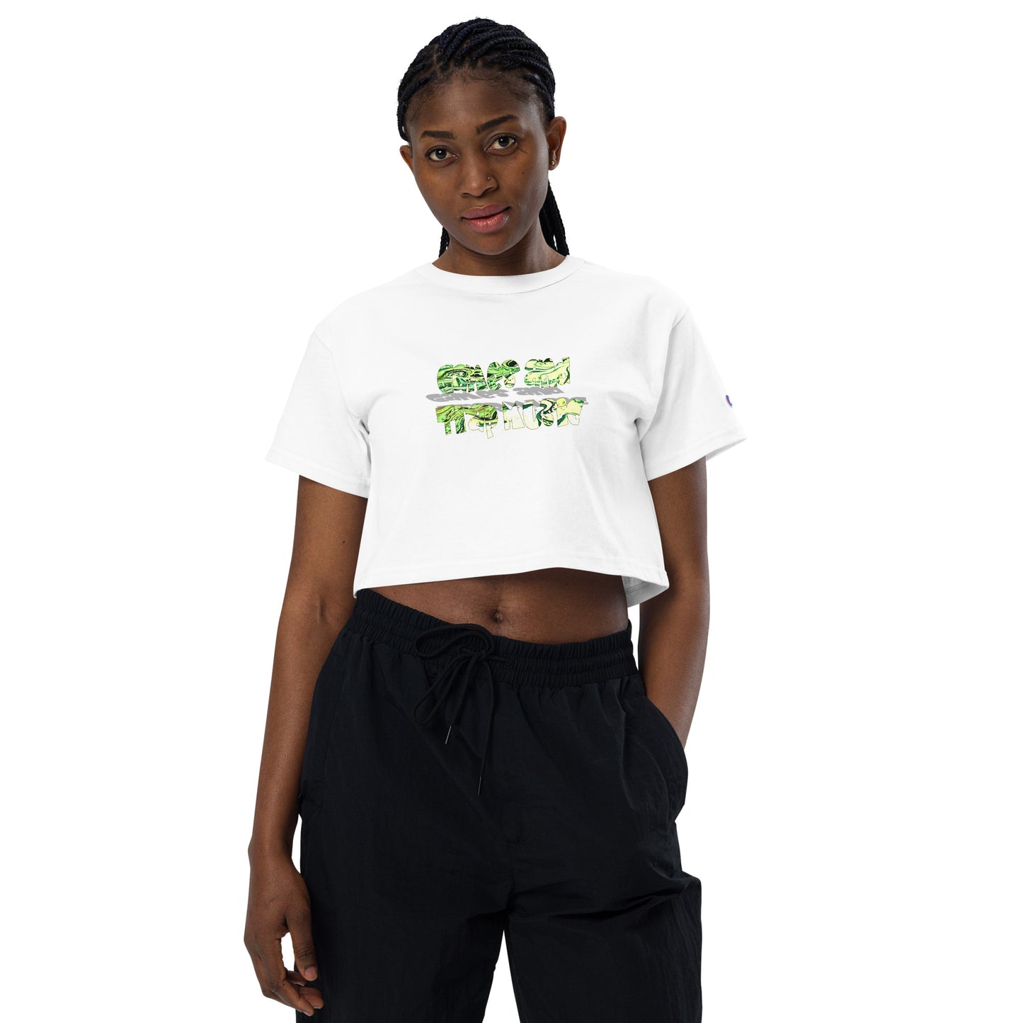 Graphic "Games and Trap Music" Champion crop top