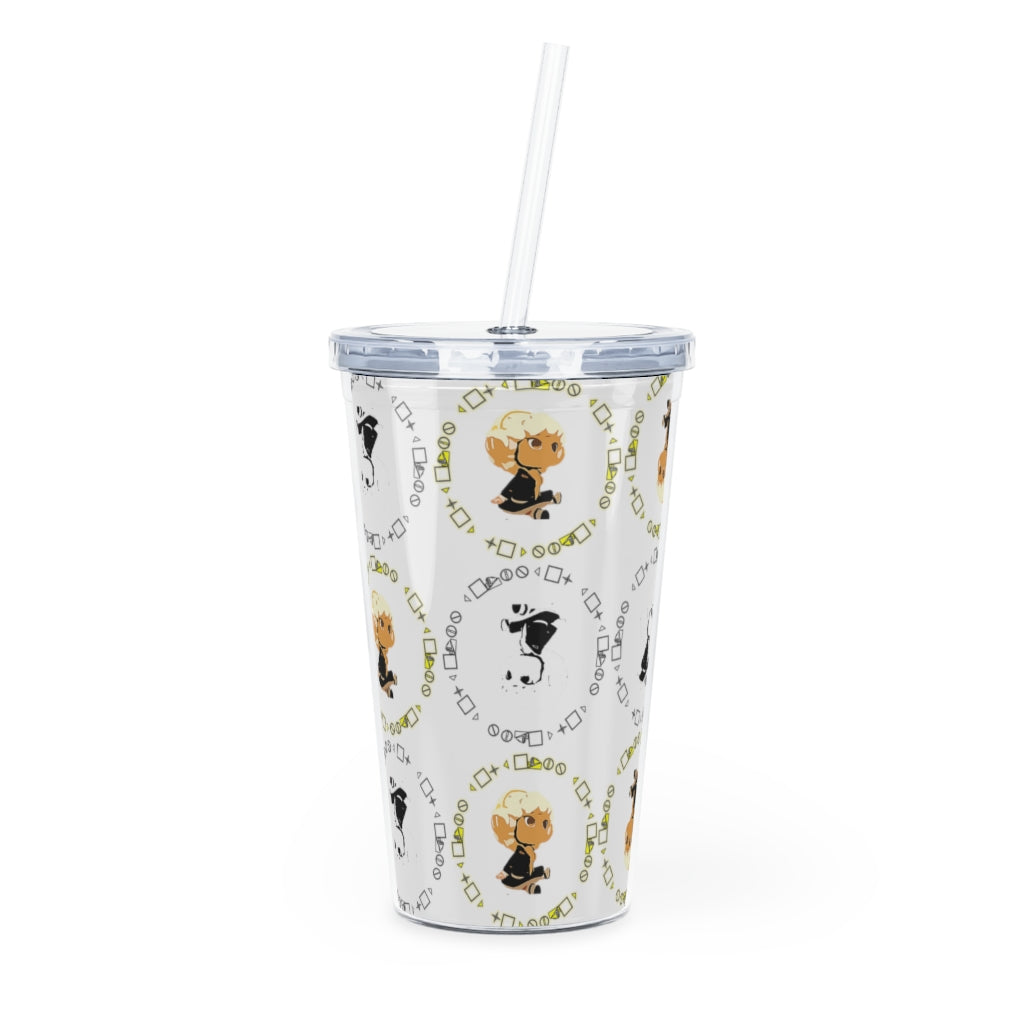 Logo Patterned Plastic Tumbler with Straw