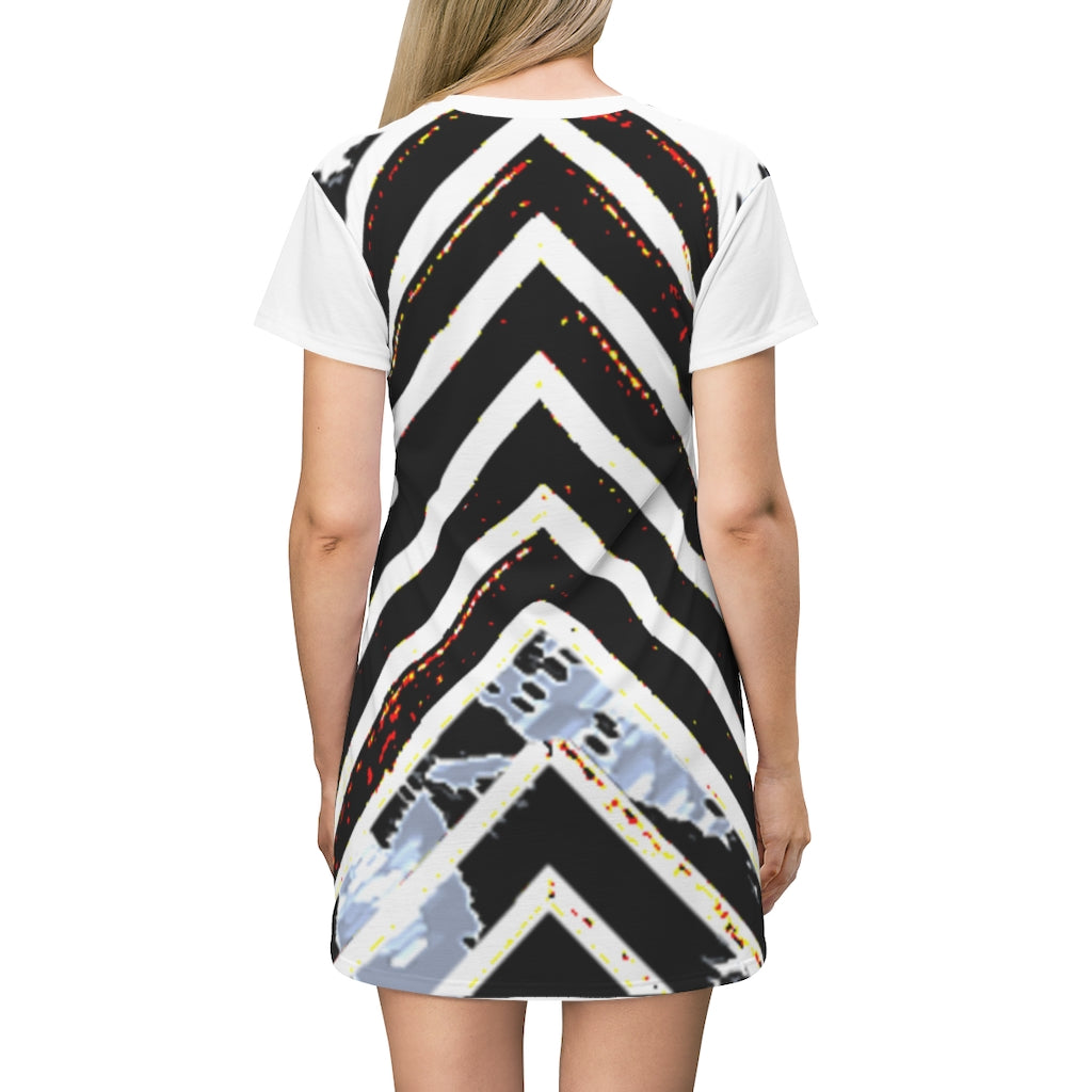 Stripped All Over Print T-Shirt Dress