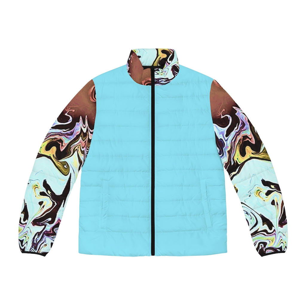 CDEJ Turquoise Marble Men's Puffer Jacket