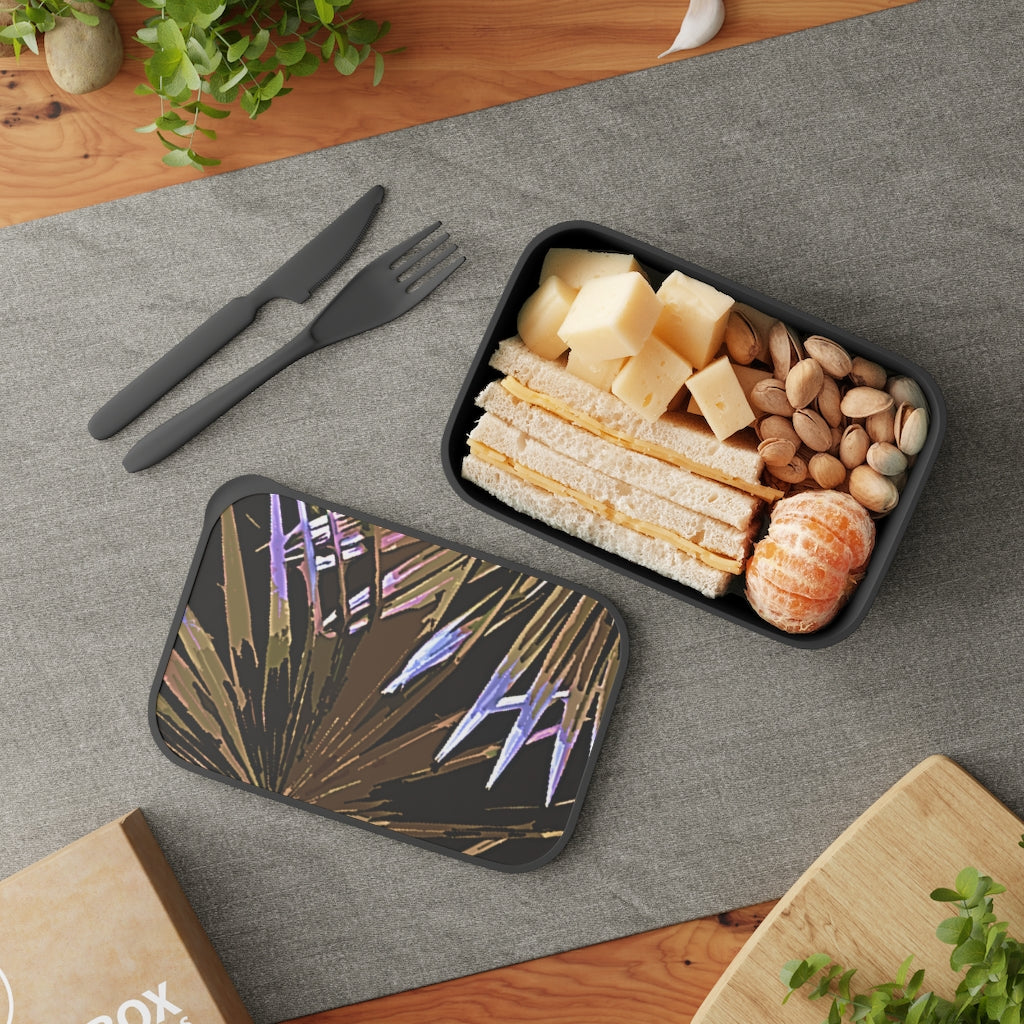 Purple Floral PLA Bento Box with Band and Utensils