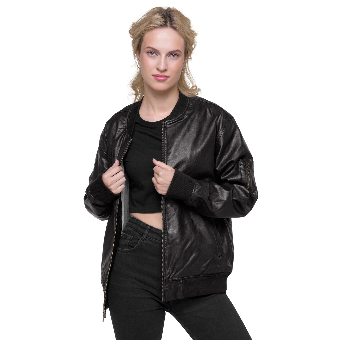 Branded Leather Bomber Jacket