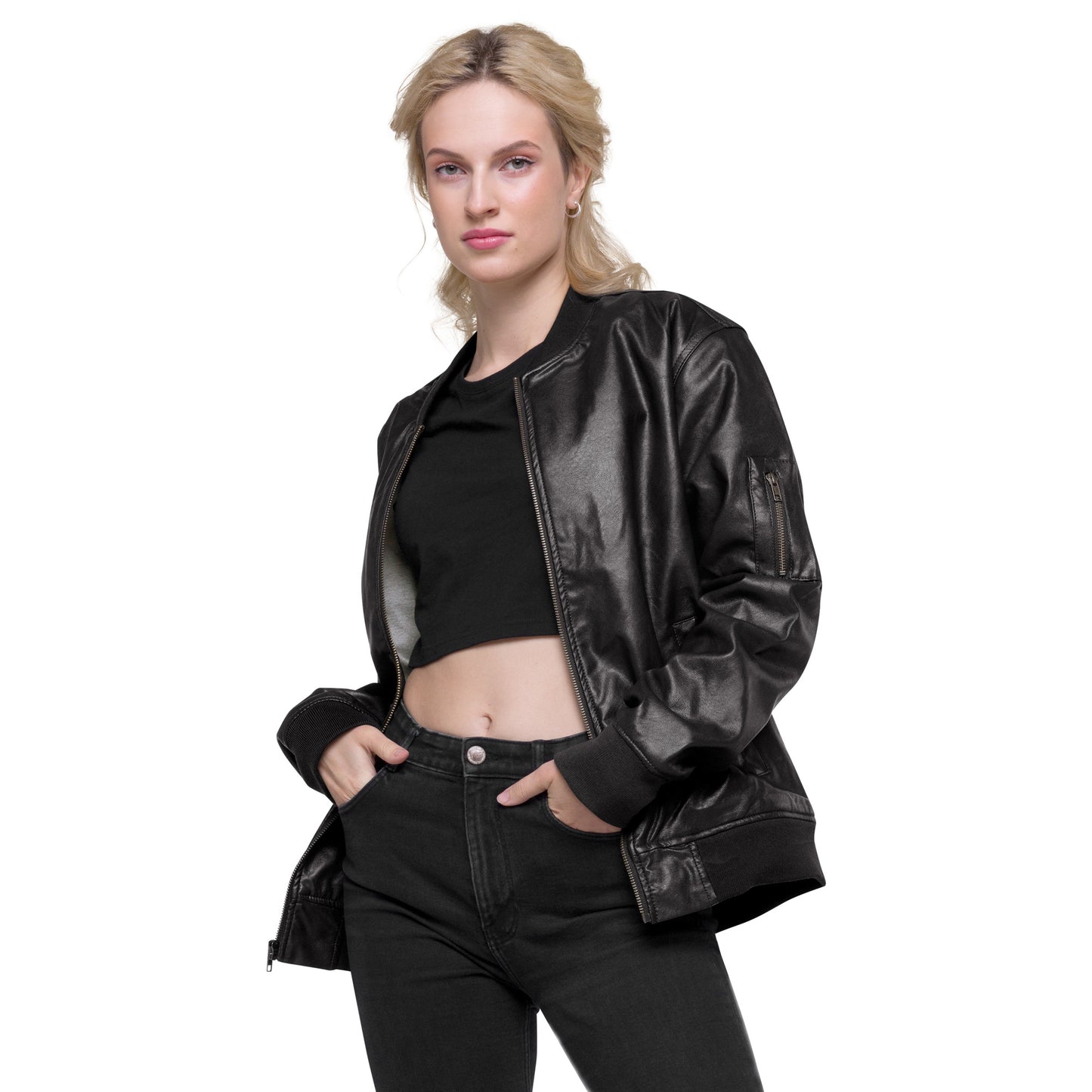 Branded Leather Bomber Jacket