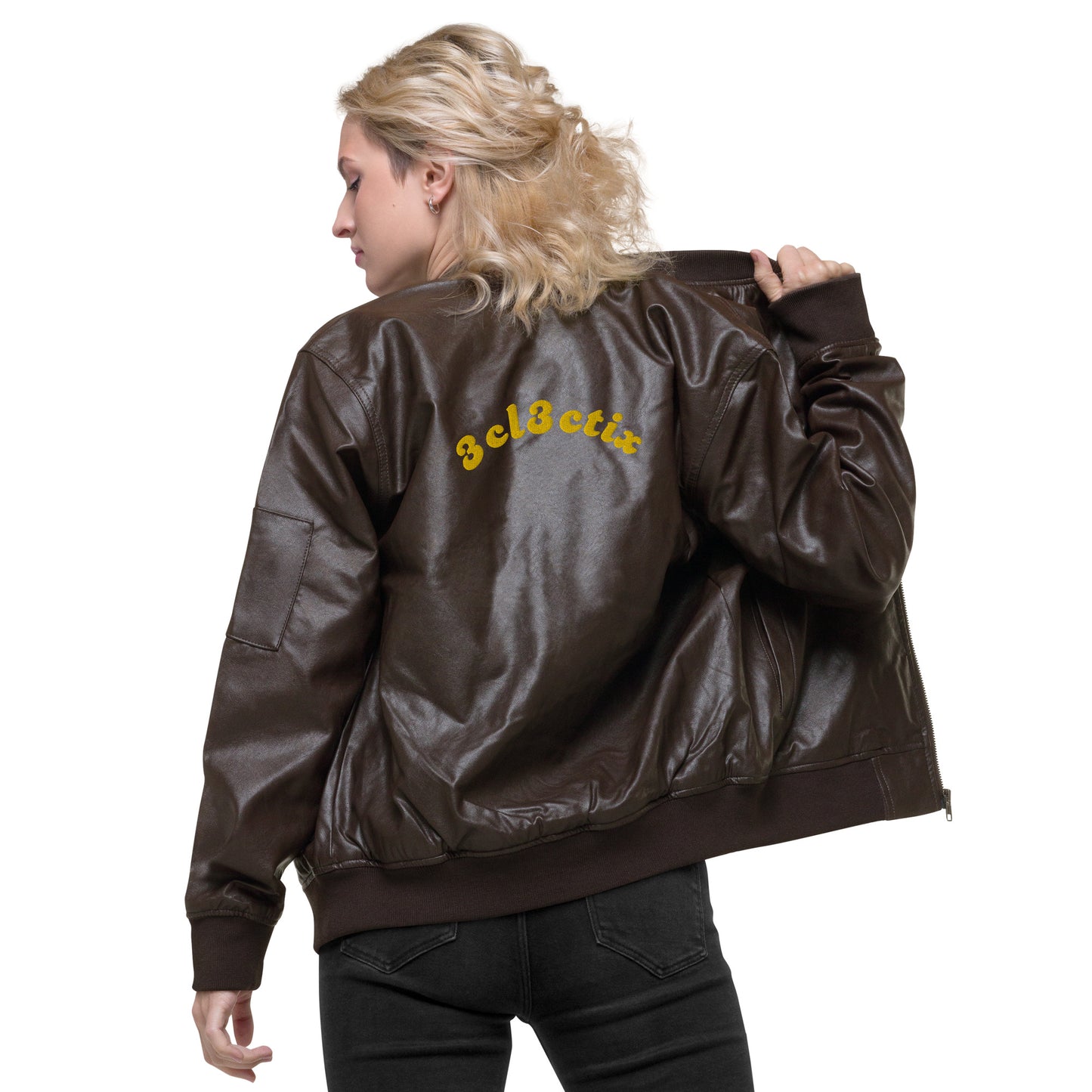 Branded Leather Bomber Jacket