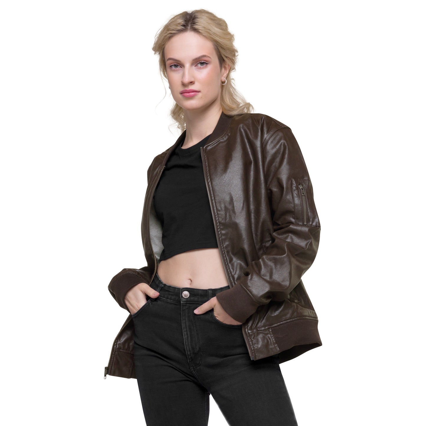 Branded Leather Bomber Jacket