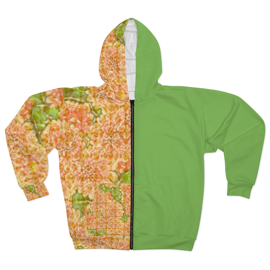 Faded Floral Green AOP Unisex Zip Hoodie