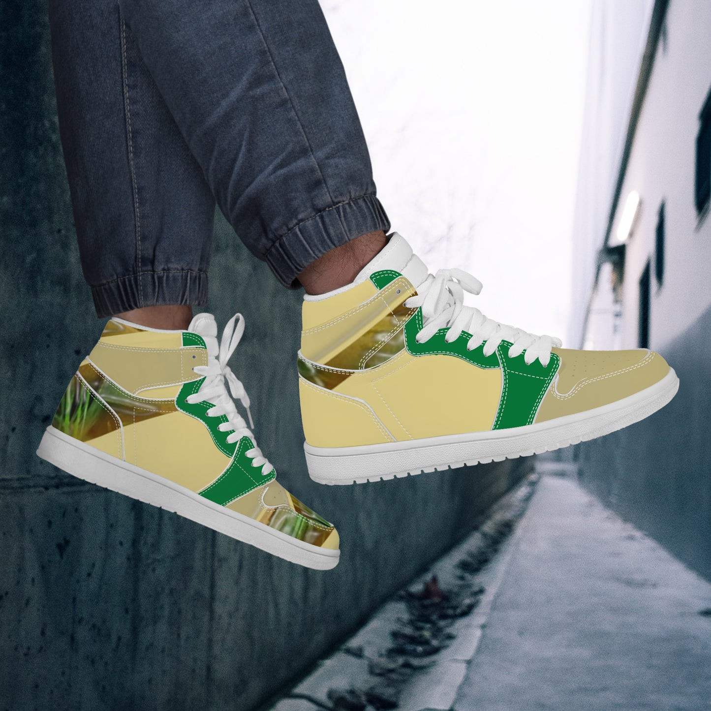 D17 High Top Synthetic Leather Sneaker Bamboo Striped