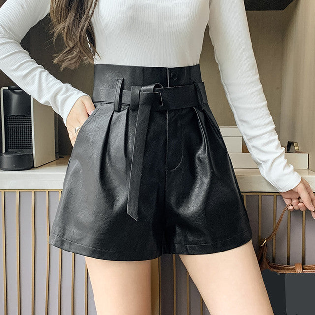 REALEFT  Faux PU Leather Shorts