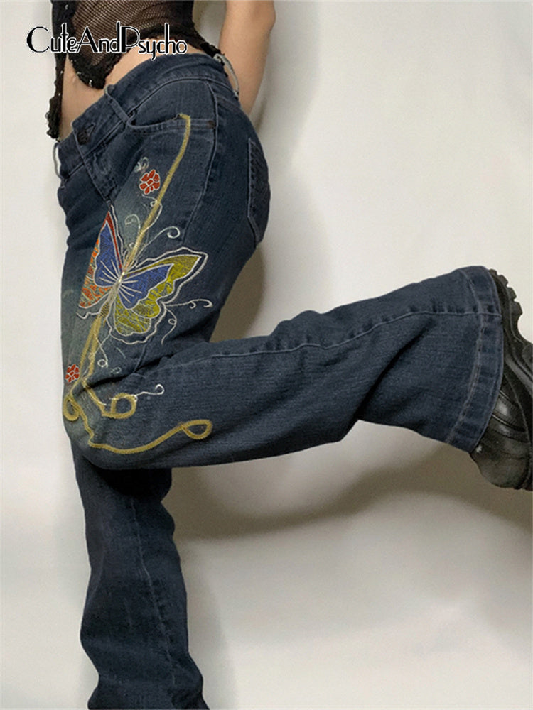 Retro Butterfly Print Jeans