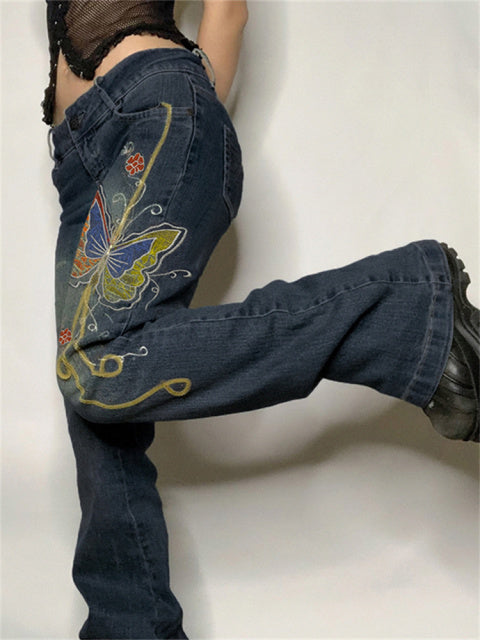 Retro Butterfly Print Jeans