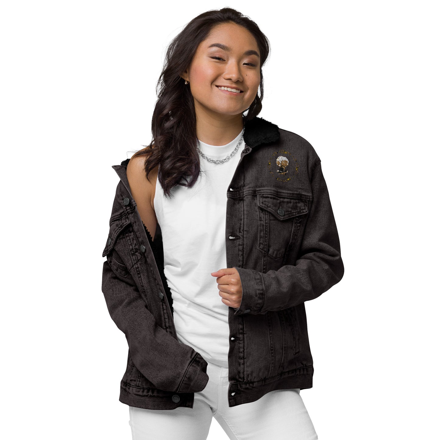 Branded Unisex denim sherpa jacket