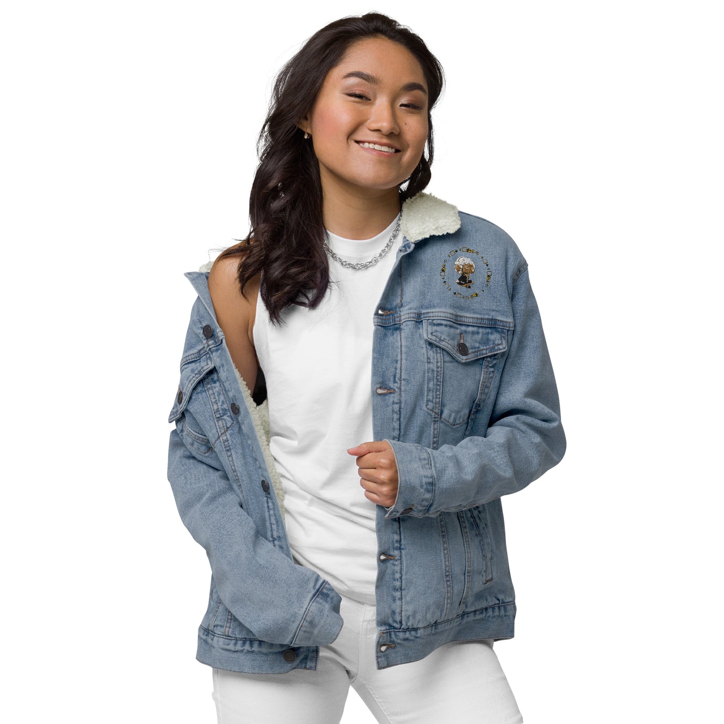 Branded Unisex denim sherpa jacket