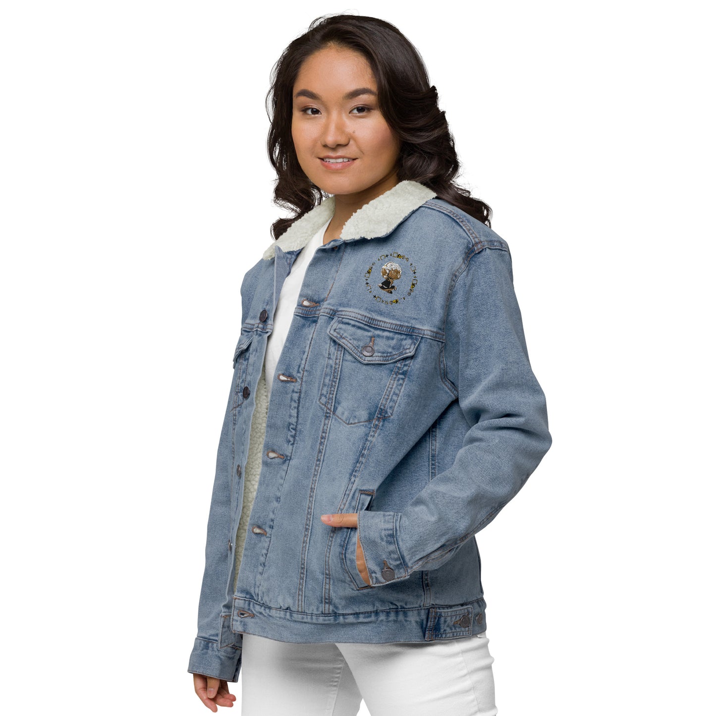 Branded Unisex denim sherpa jacket