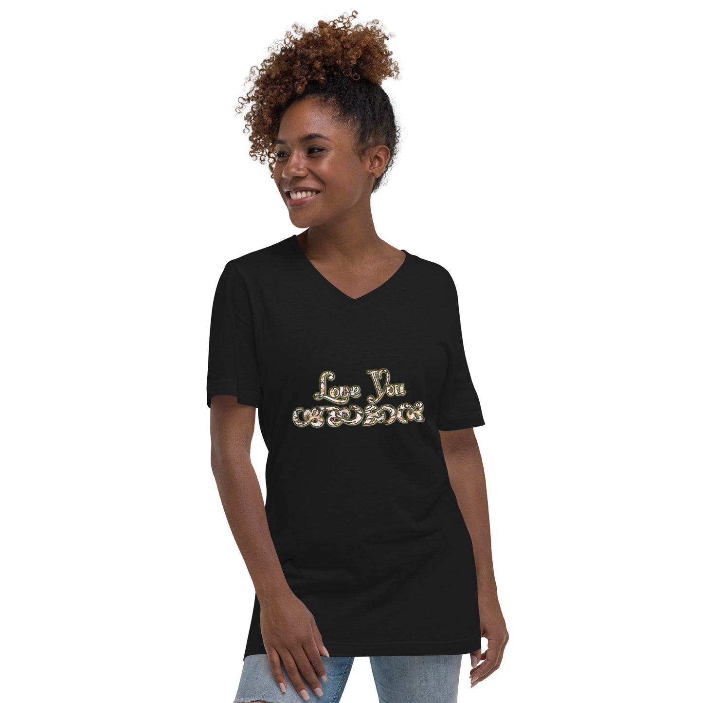 Graphic "Love You" Unisex Short Sleeve V-Neck T-Shirt