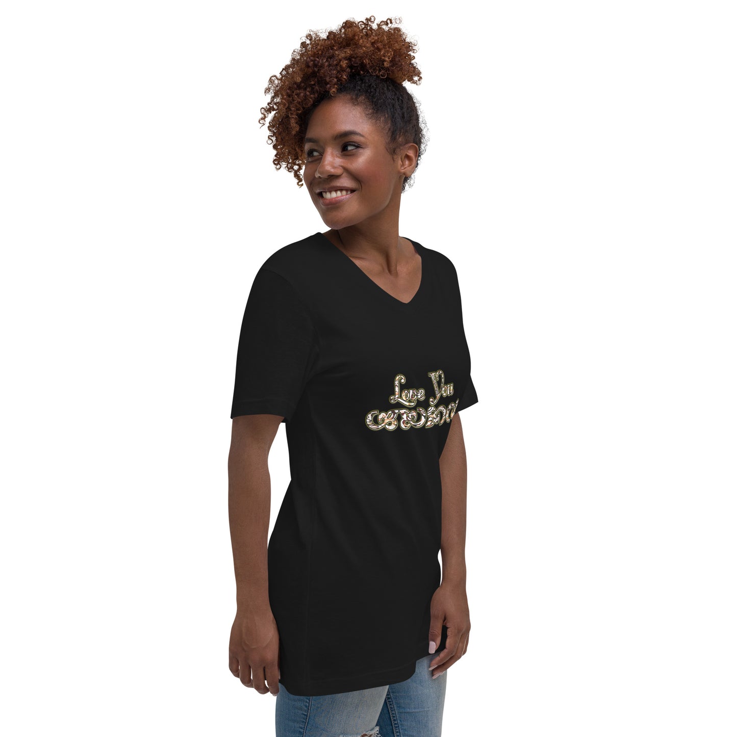 Graphic "Love You" Unisex Short Sleeve V-Neck T-Shirt