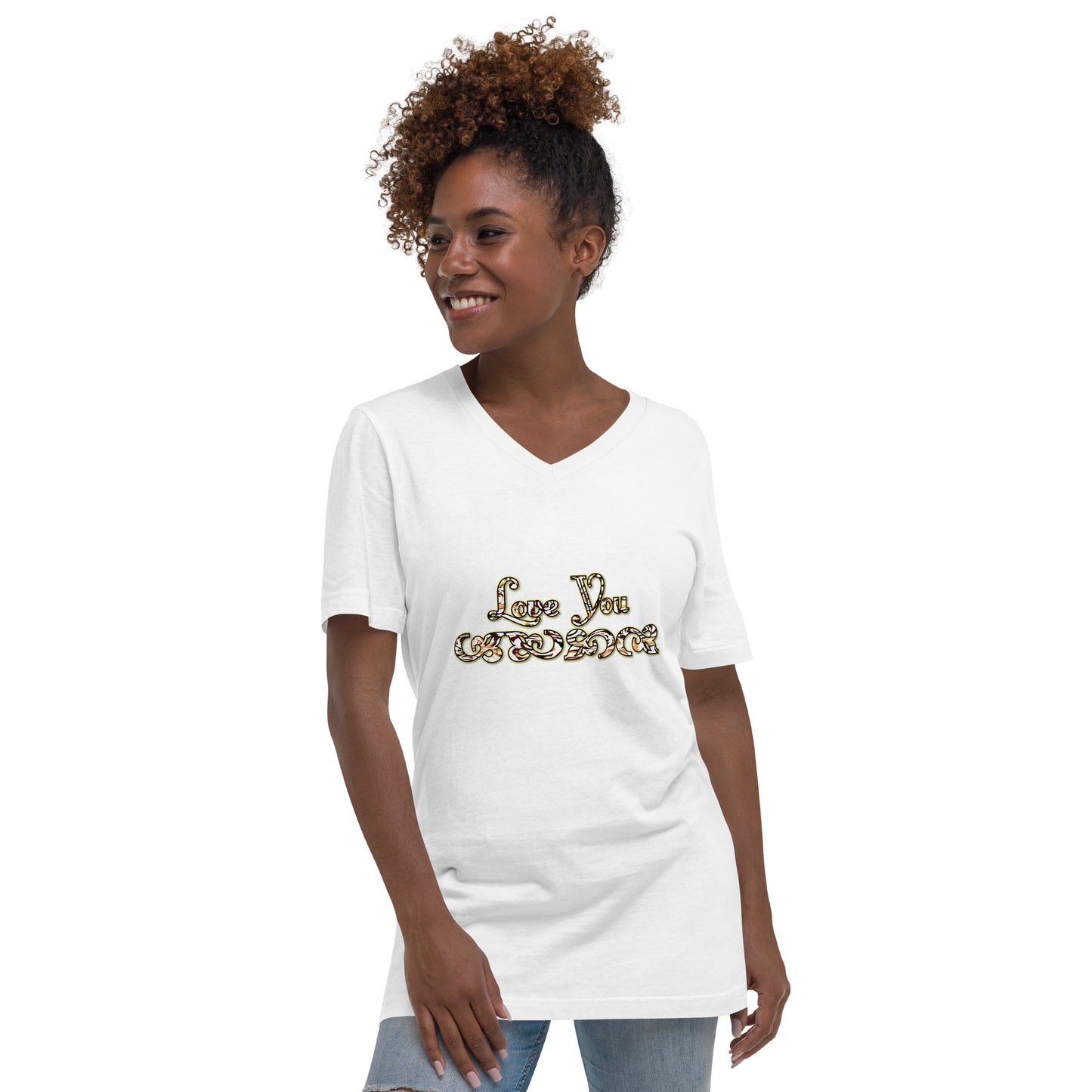 Graphic "Love You" Unisex Short Sleeve V-Neck T-Shirt