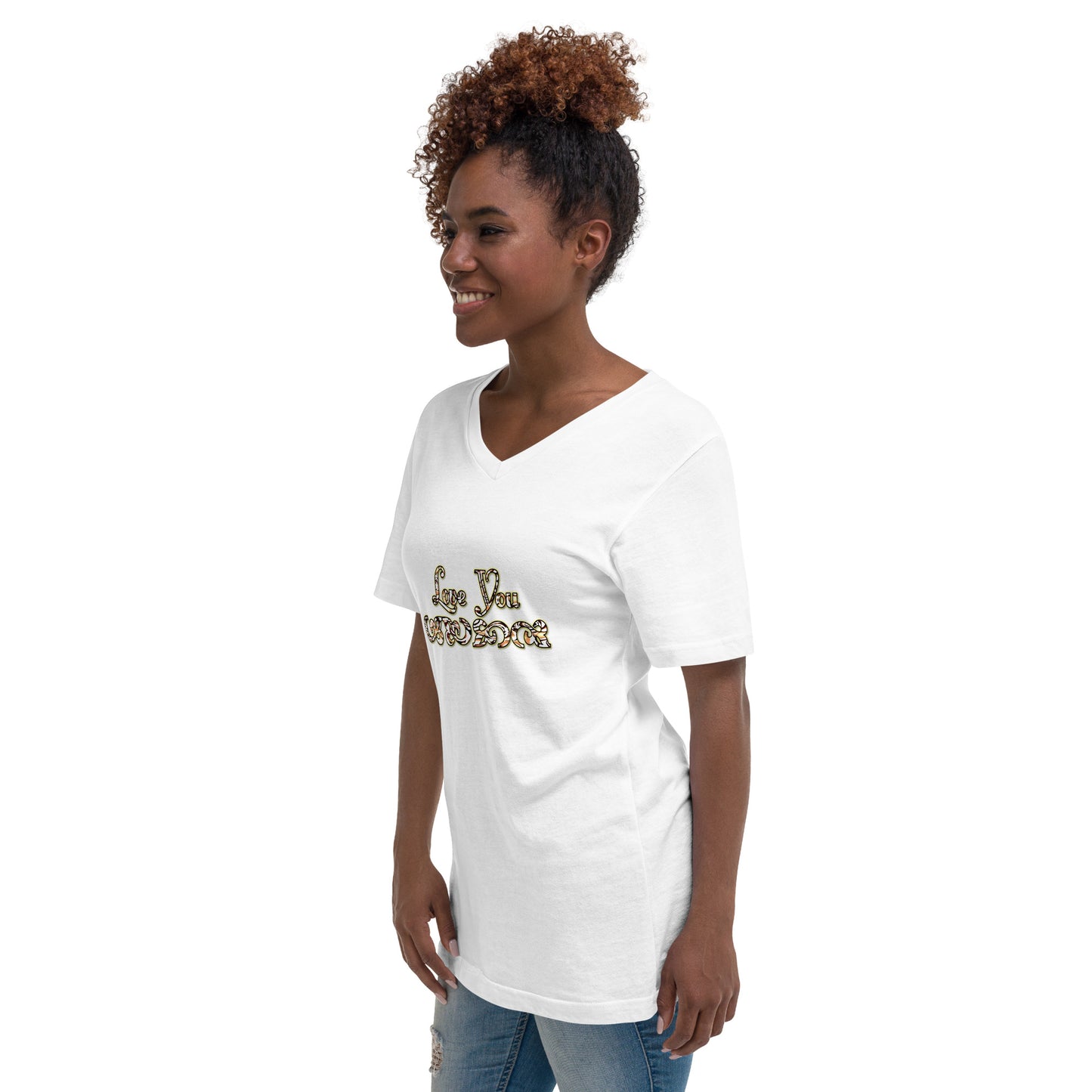 Graphic "Love You" Unisex Short Sleeve V-Neck T-Shirt